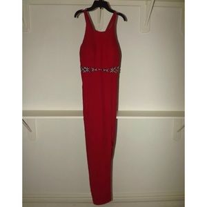 Formal Form Fitting Red Dress with Leg Split